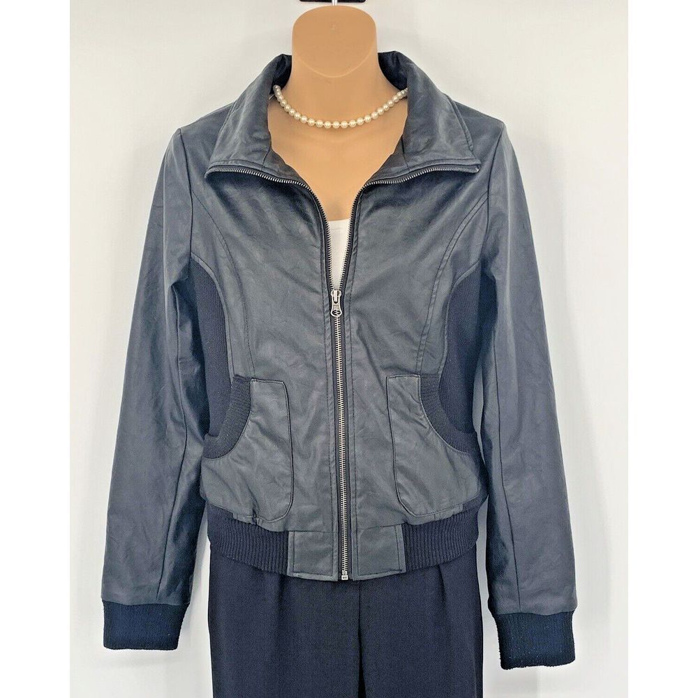 Sparkle & Fade Black Faux Leahter Zipper Front Women's Jacket Size Small‎